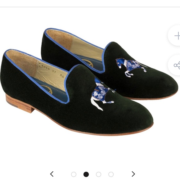 Ronner Shoes - New Rönner green horse velvet embroidered smoking flat loafers